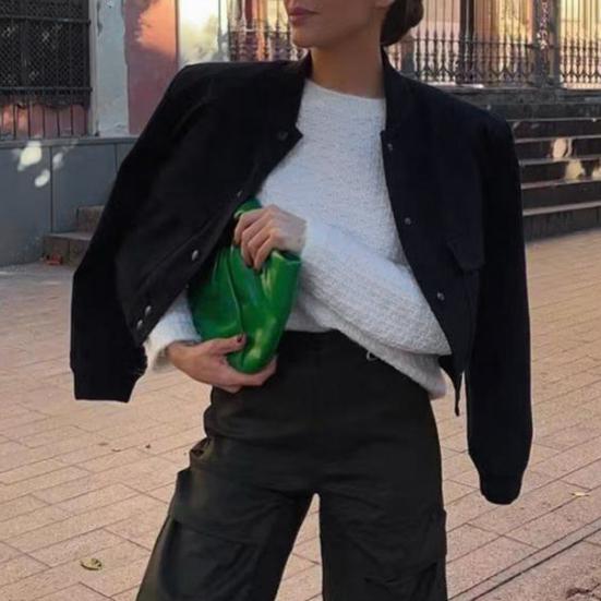 Женская повседневная куртка с длинными рукавами и воротником-стойкой, сплошной цвет, застежка на пуговицах, большой карман, короткие женские женские бомберы, укороченное пальто, верхняя одежда