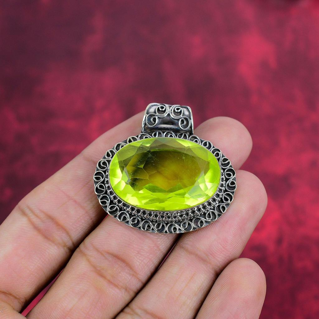 Подвеска с лимонным топазом, серебряная подвеска 925 пробы, подвеска ручной работы с драгоценными камнями на День благодарения