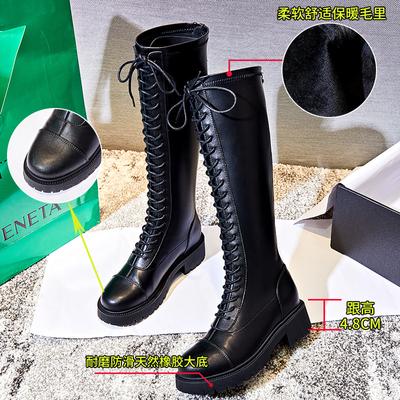 Женские сапоги-рыцари, осень-зима 2025, новые высокие повседневные кожаные ботинки в британском стиле, бархатные туфли на толстом каблуке для детей