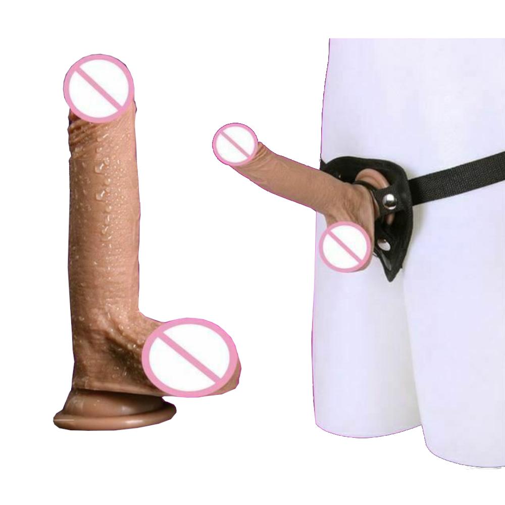 Soft Silicone Realistic And Balls Dildo Suction Cup Strap On Harness Strap Ons