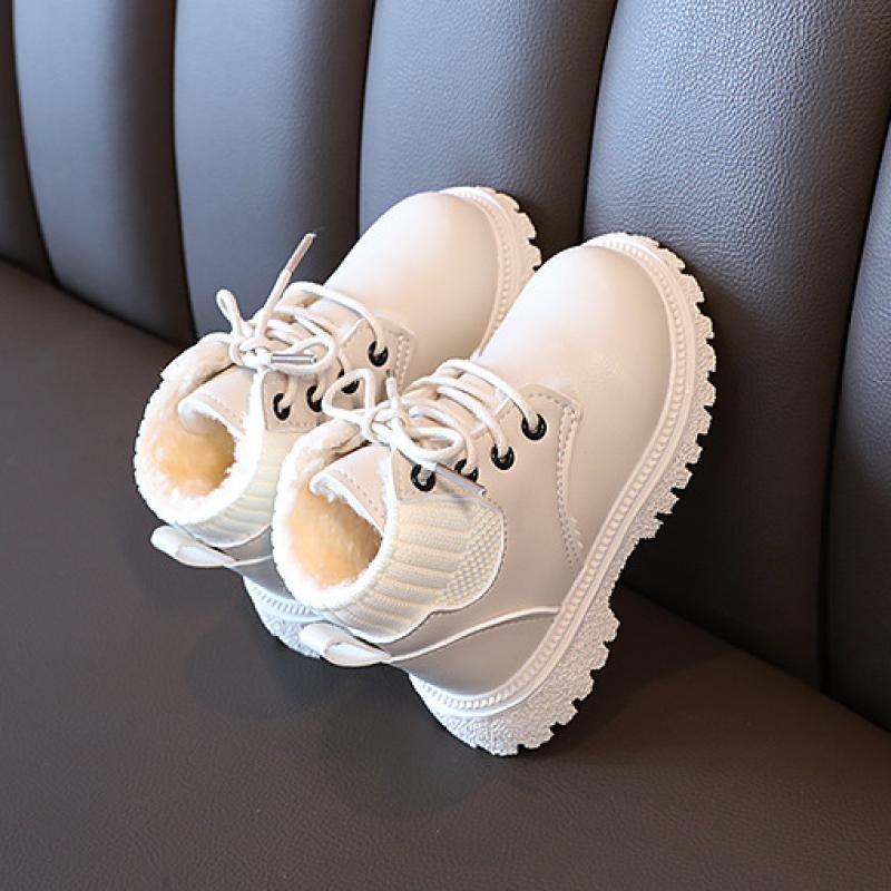 Новые детские туфли из флиса и хлопка, короткие сапоги, зимние сапоги для девочек, детская обувь, кожаные сапоги для мальчиков