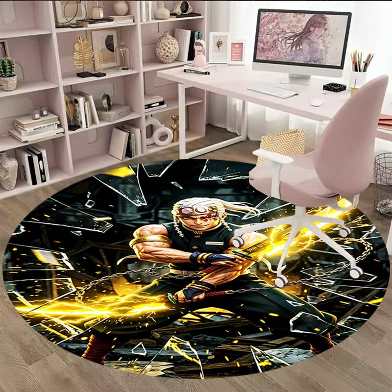 1pc Uzui Tengen  Carpet, Round Rug, Comfortable, Suitable for Entryways, Living Rooms, Office, And Bedrooms, Christmas Decoration