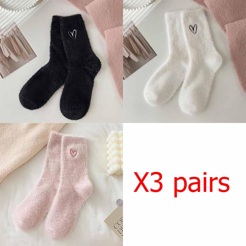 Women's Solid Color Home Socks Autumn and Winter Mid Calf Thickened Warm Mink Velvet Pile Socks
