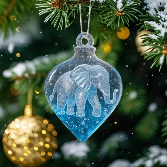 Christmas Tree Ornament Gradient Blue Elephant Pendant for Xmas Decor Light Exquisite Winter Wonderland Hanging Ornament Holiday Gift