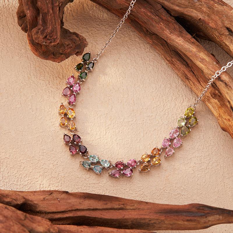 Caibao Jewelry Натуральный Турмалиновый Кулон Ожерелье Женское S925 Серебро Xiaohongshu Wechat Каналы