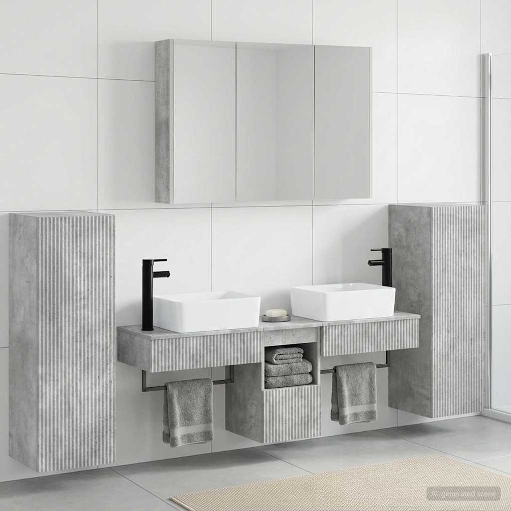 Bathroom Furniture Set 6 pcs Concrete Grey Engineered Wood and Glass