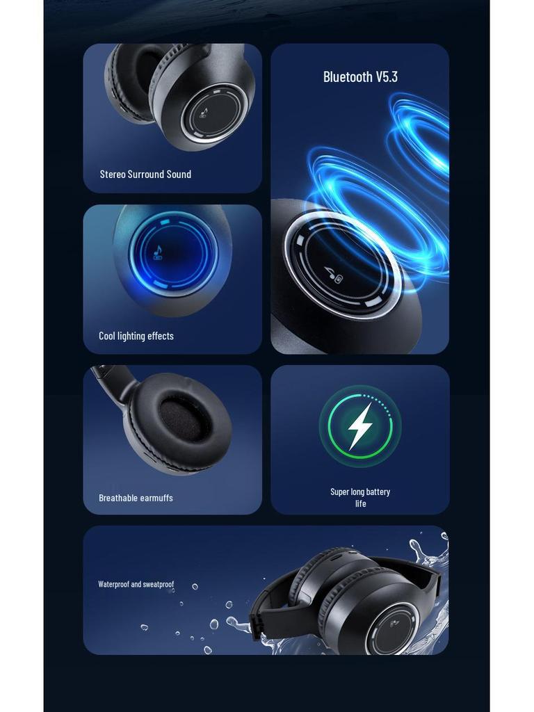 Светящаяся Bluetooth-гарнитура: Складные, Высококачественные, Накладные для Игр и Музыки