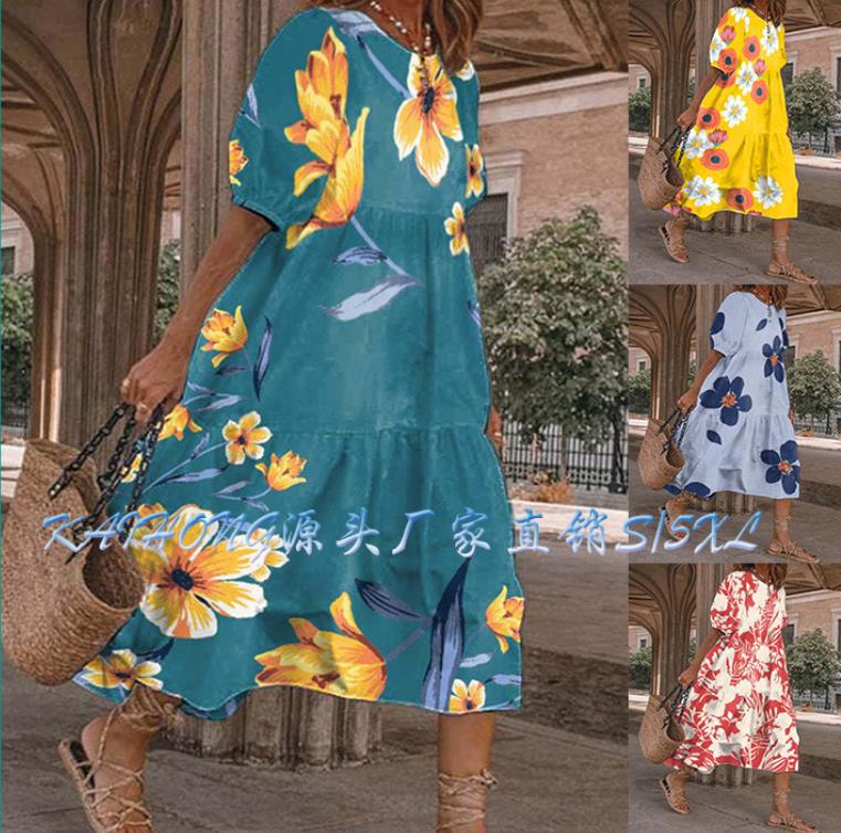 New Summer Models For Ebay Independent Station Fashion Medium-Sleeved Loose Women'S Dress