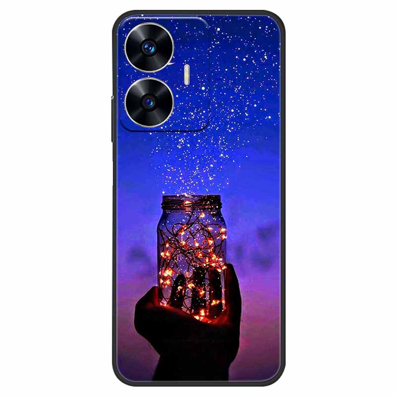 Чехол для телефона Realme C55 Черный Силиконовый Fundas Для Realme C55 RMX3710 ТПУ Мягкая Задняя Панель Coque Звезда Нарисована на RealmeC55 C 55