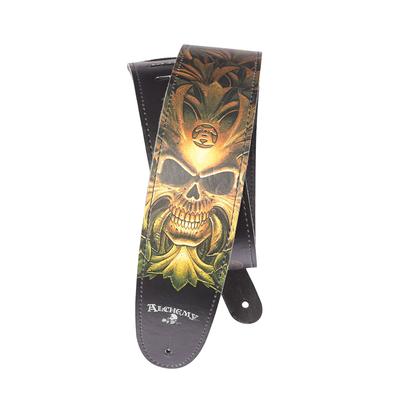 Гитарный ремень Alchemy Gothic Leather Strap 25LAL04 Green Skull D'Addario