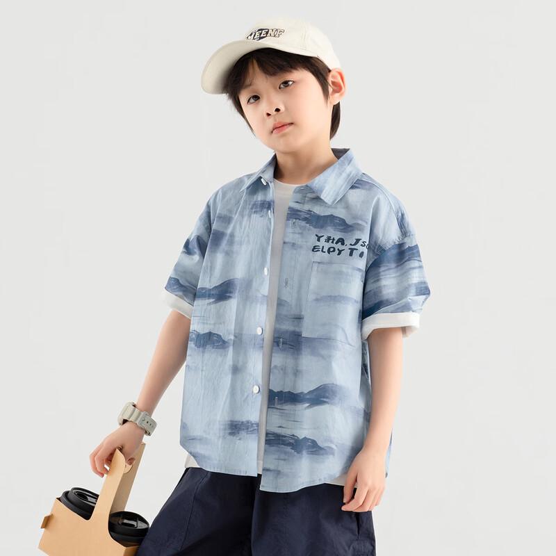 Duoduojia Boys' Summer Short-Sleeve Casual Shirt with Landscape Print