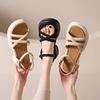 Обувь Сандалии для женщин бежевого цвета, лето 2024, пляжная женская обувь на платформе со средним каблуком, удобная и элегантная обувь