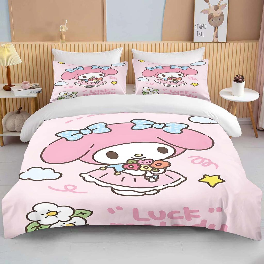 Sanrio Hello Kitty Melody Bedding Sets Comforter Cover Bed Cover Duvet Cover Pillow Case 2-3 Pieces Sets Bedroom Decor
