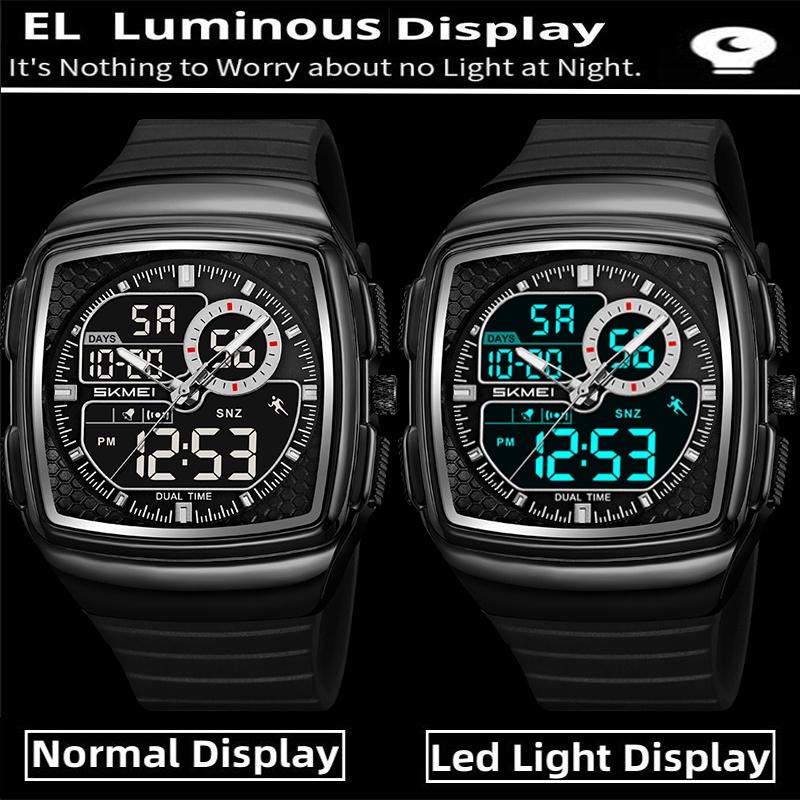 Skmei Fashion Watches for Mens Waterproof Three Time Zones Analog Digital Display Alarm Clock Male LED Chronograph