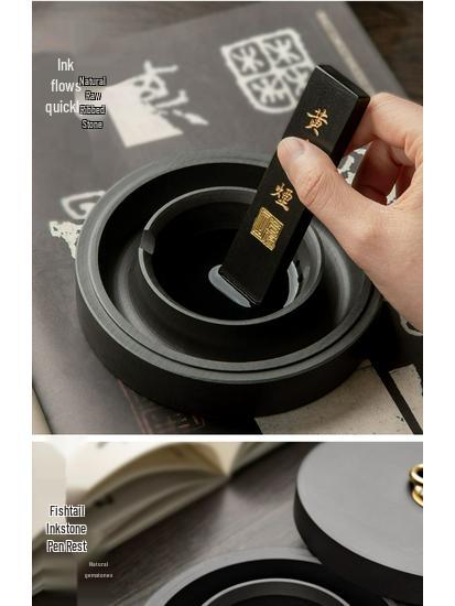 Upgraded Double-Ring Moisturizing Non-Drying Inkstone with Lid for Calligraphy