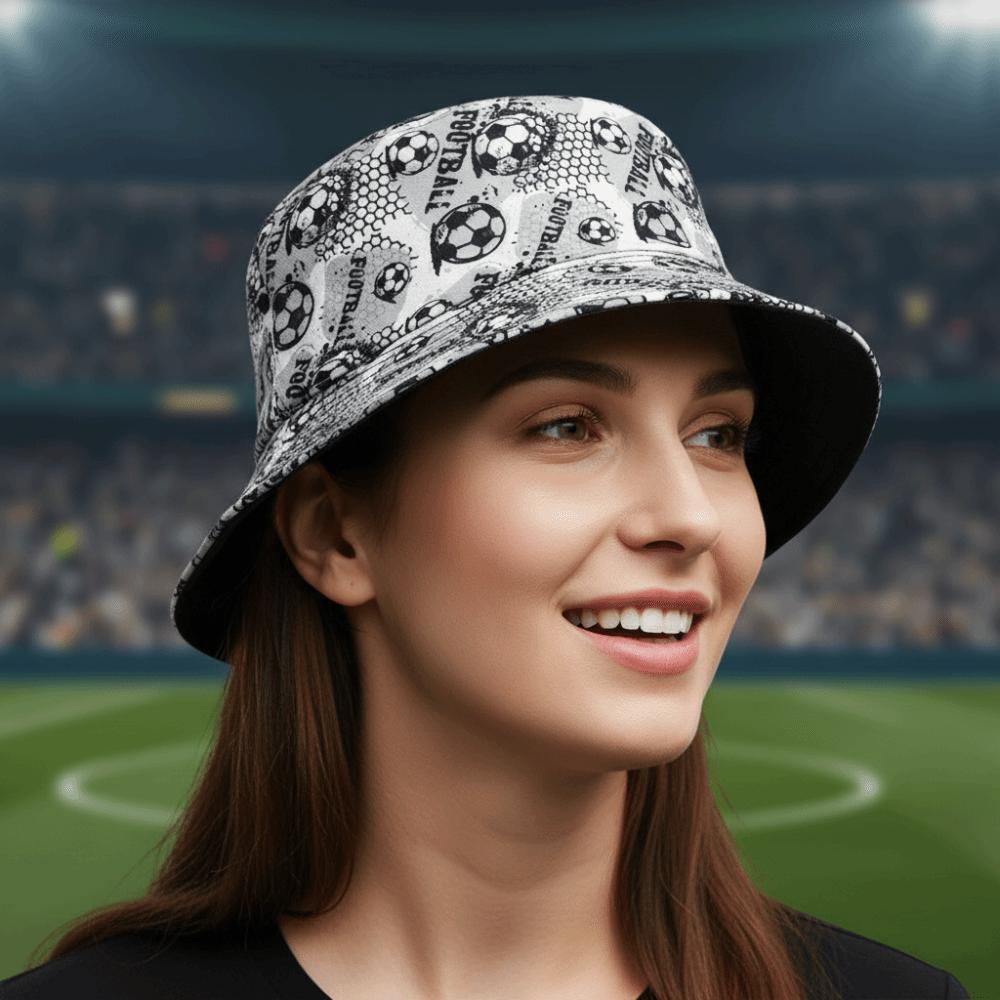 Folding Soccer Pattern Bucket Cap Korean Style Football Fisherman Hat Sunscreen Basin Cap Women