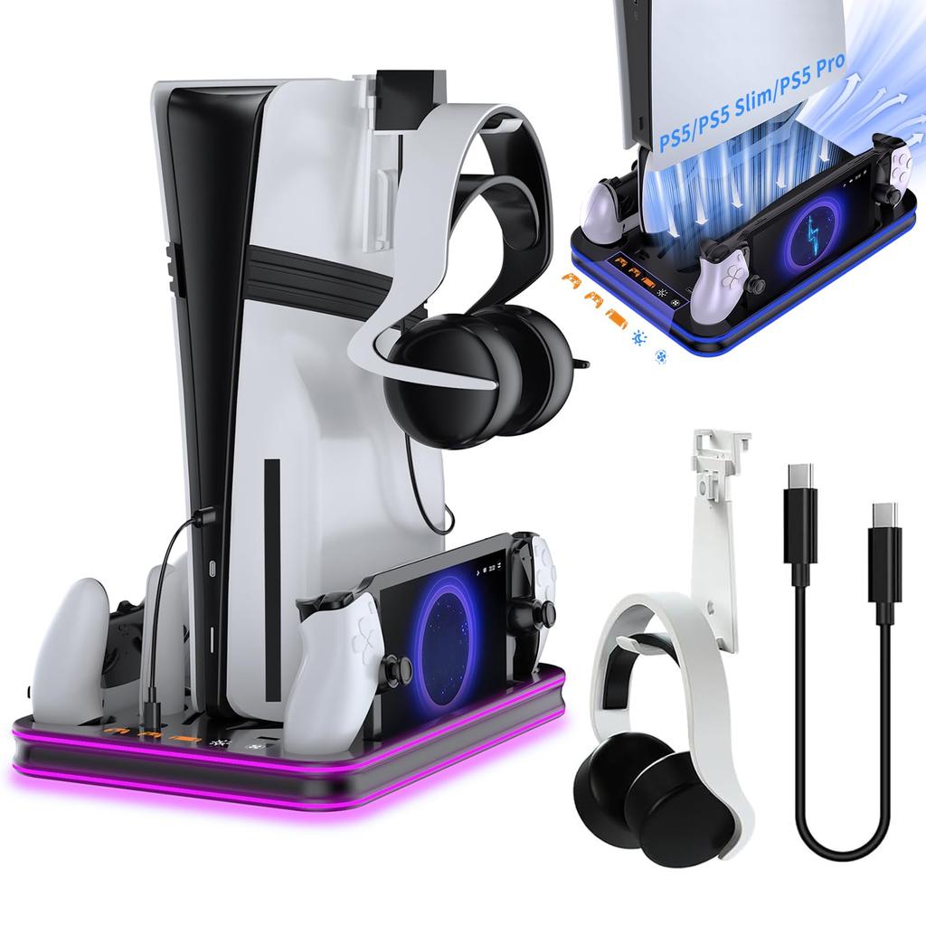 Stand for PS5 Slim In 2024 PS5 Pro New Cooling Fan Charging Charging Charging Indicator Charges PS5 Hand and PS Portal Handheld Wind Speed 5 Types of