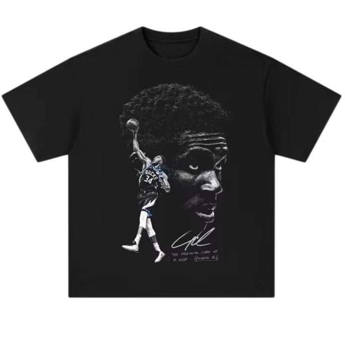 Giannis Antetokounmpo Signature Portrait Tshirt Basketball Star Graphic Print Short Sleeve Tee Unisex Sports Streetwear Tops