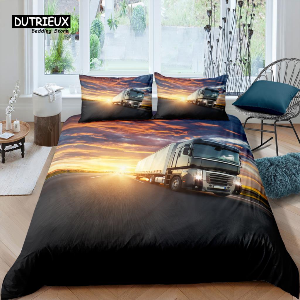 Главная Жизнь Роскошный 3D Грузовик Постельное белье Красный Грузовик Пододеяльник Наволочка Queen и King Размер EU/US/AU/UK Одеяло Постельное белье