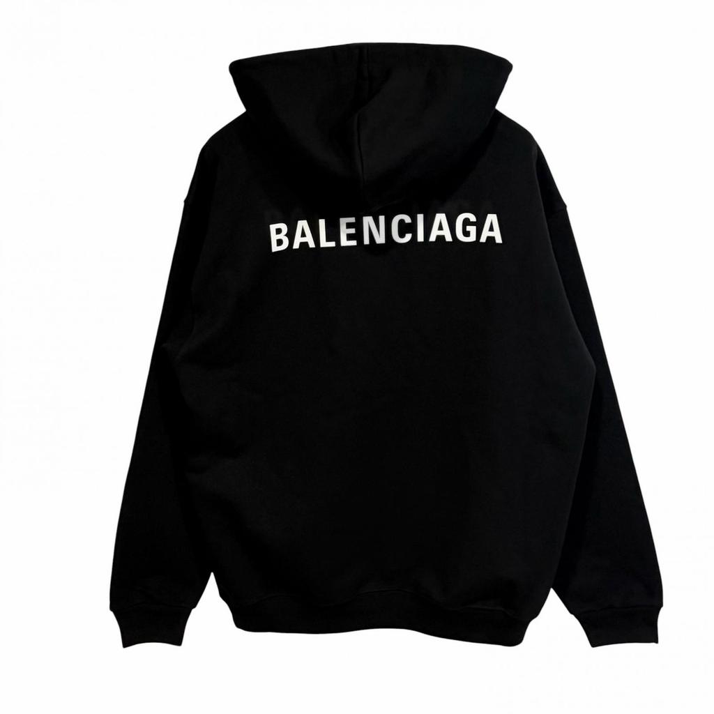 BALENCIAGA Back Logo Hoodie Black Men's Size S Model 600583