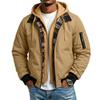 Men's Casual Hooded Flight Jacket with Plaid and Multiple Pockets