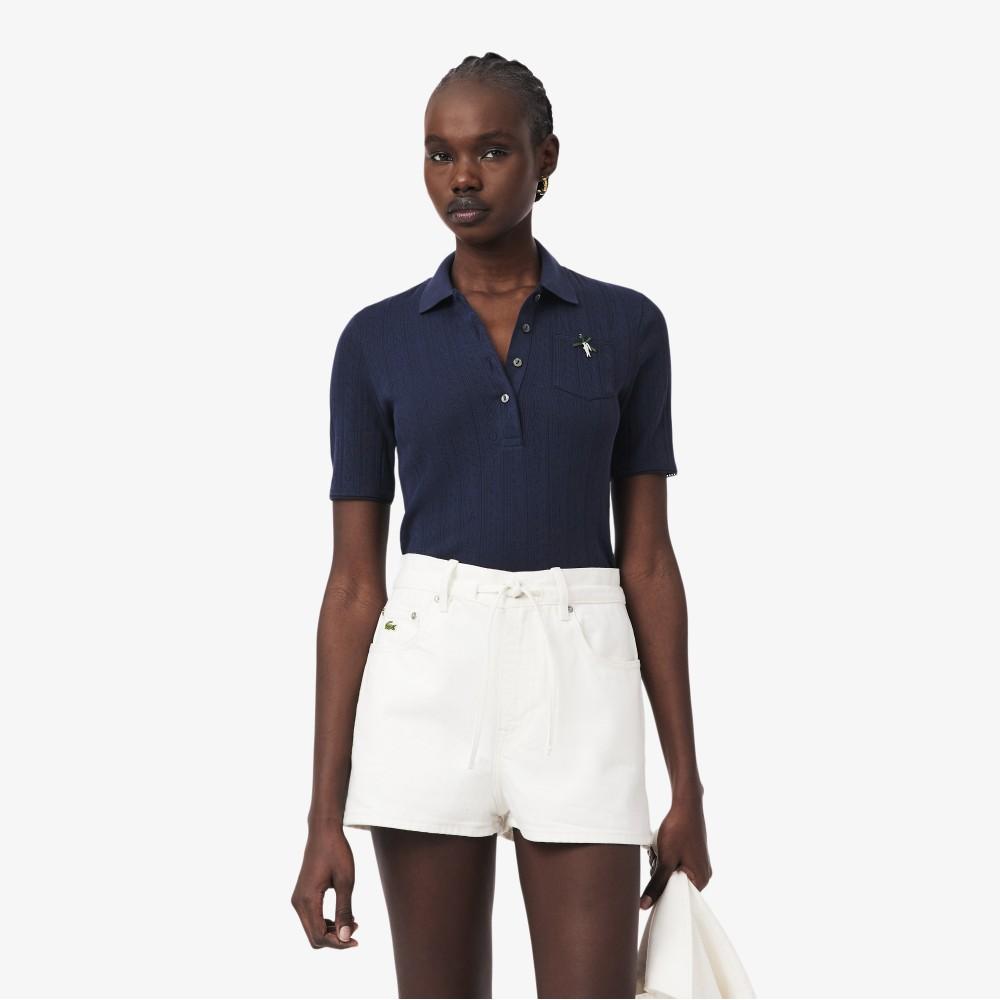 Lacoste Женская ажурная рубашка-поло с лентой и принтом под крокодила DF5296-56G166