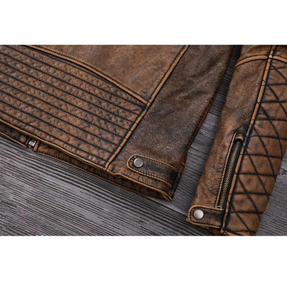 Китайский размер винтажная мужская коричневая кожаная куртка Genine коровья кожа мотоциклетный стиль коровьи куртки для мужчин осень