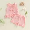 Toddler Girls Summer 2 Piece Outfits Sleeveless O Neck Tie Front Tops Shorts Sets