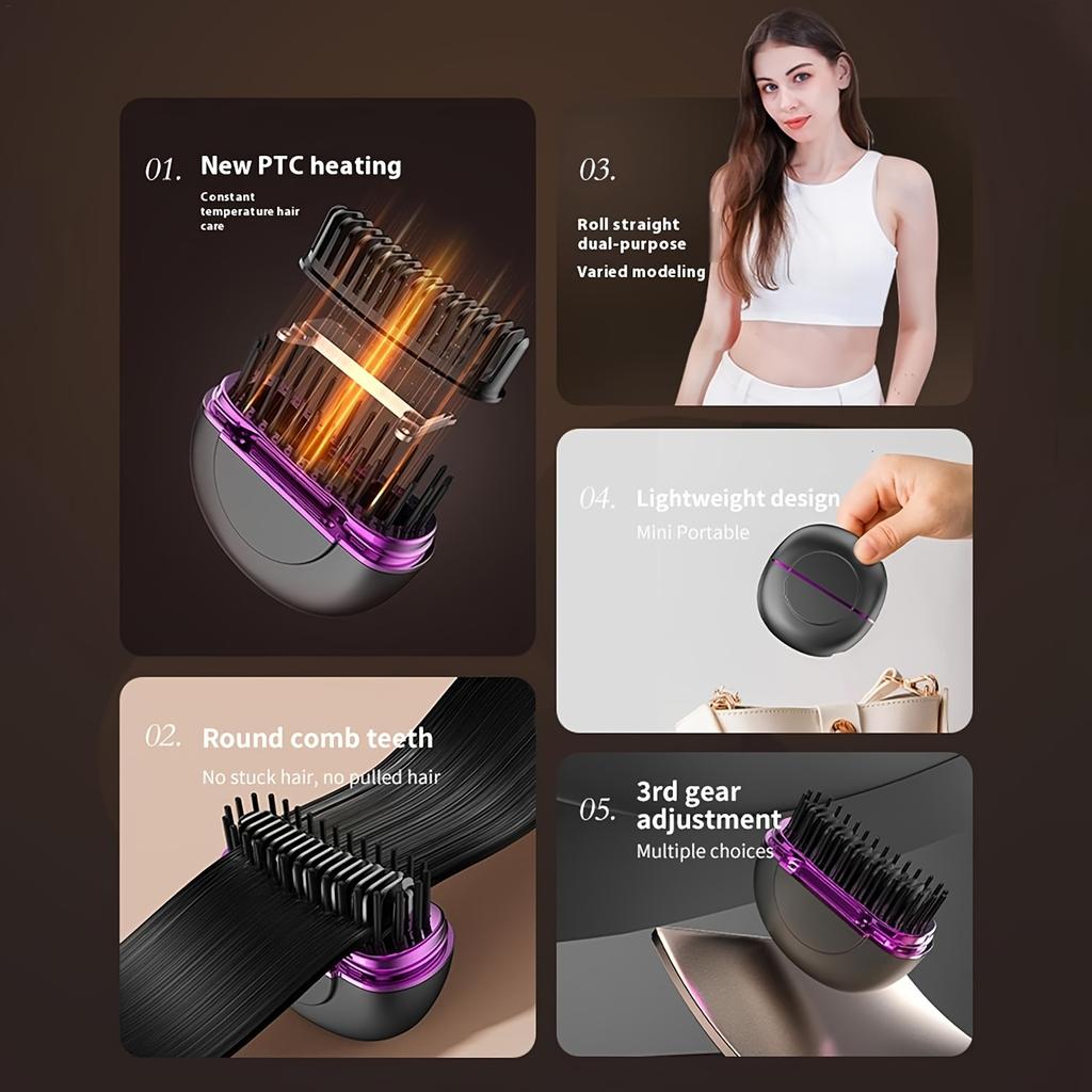 Портативный беспроводной перезаряжаемый выпрямитель для волос Щетка с отрицательными ионами Беспроводной мини-керамический выпрямитель для волос Расческа для бороды