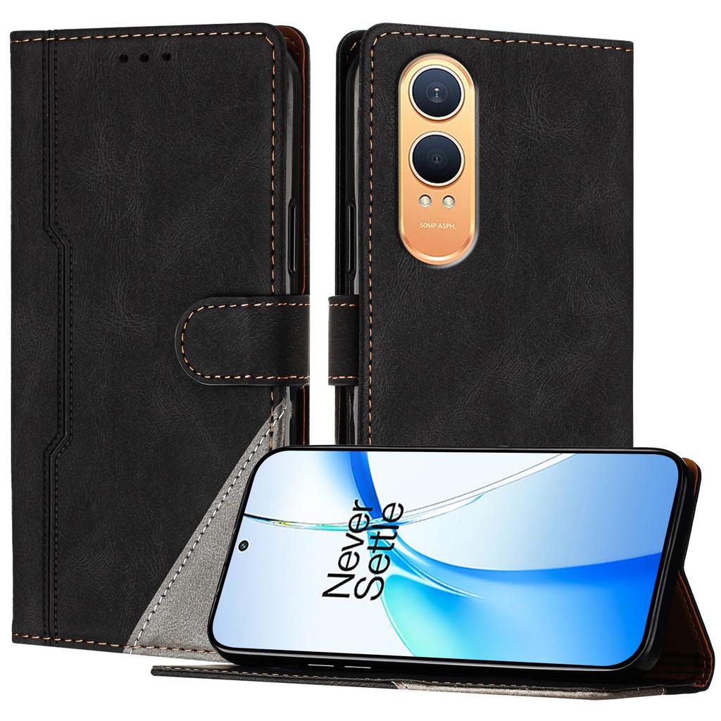 For OnePlus Nord CE4 Lite 5G Leather Case Triangle Patchwork Wallet Stand Shockproof Phone Cover