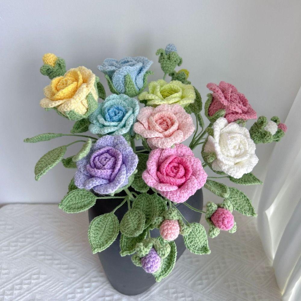 Rose Bud Crochet Bouquet Handmade Knitted Flower Premium Handwoven Rose Handcrafted