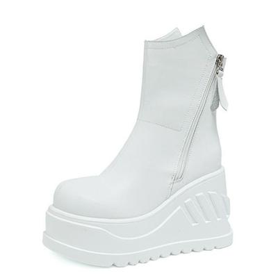 Модные женские ботинки на платформе 10 см, модные ботинки из мягкой кожи, уличные повседневные короткие ботинки, плюшевые теплые зимние ботинки для женщин, ботильоны на молнии