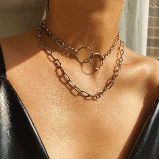 Vintage Multi-layer Coin Pendant Choker Necklace For Women Gold Silver Color Fashion Chunky Chain Necklaces Jewelry