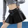 Harajuku Hotsweet High Waist Belt PU Pleated Skirt Women All Season Girls Sexy Cute Streetwear Y2k Mini Skirts