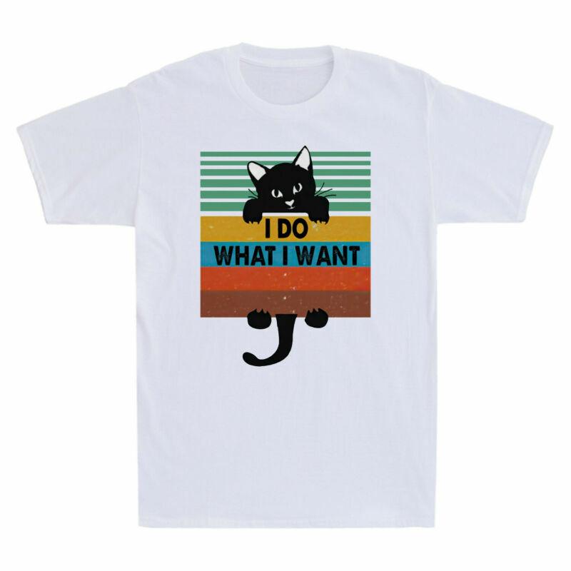 Cotton Black Cat I Cat Lovers Gift Funny Vintage Unisexs What TShirt Want I Do