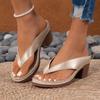 Fashion Summer Women Sandals Solid Color Mid Heel High Heels Shoes Women Lightweight Open Toe Flip Flops Sandals Sandalias De Mujer