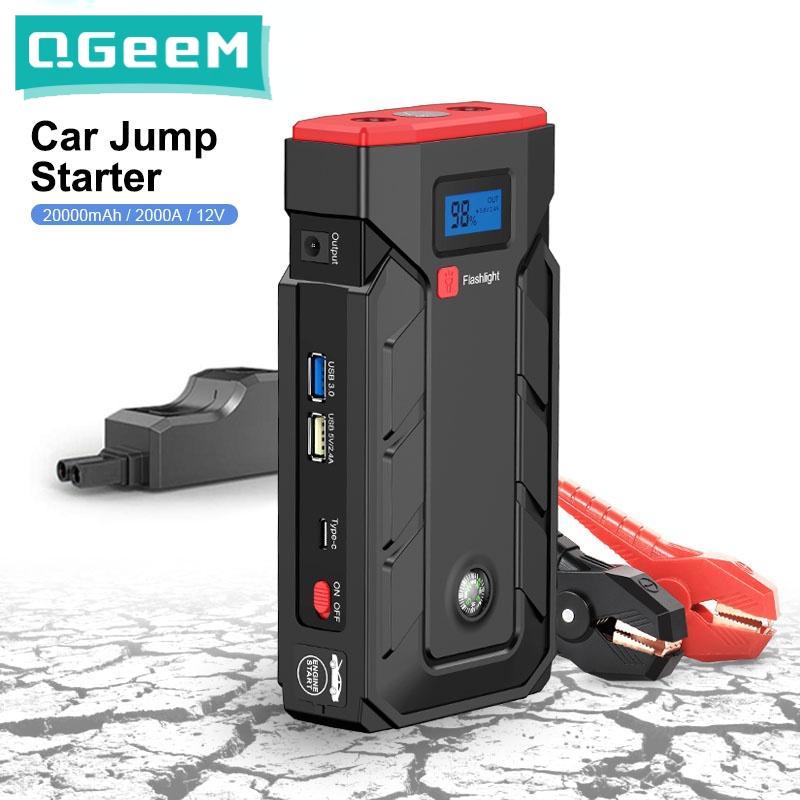 QGeeM Автомобильный стартер 2000A 20000 мАч пусковое устройство Power Bank автомобильный стартерный аккумулятор аварийное автомобильное зарядное устройство Power Bank для телефона