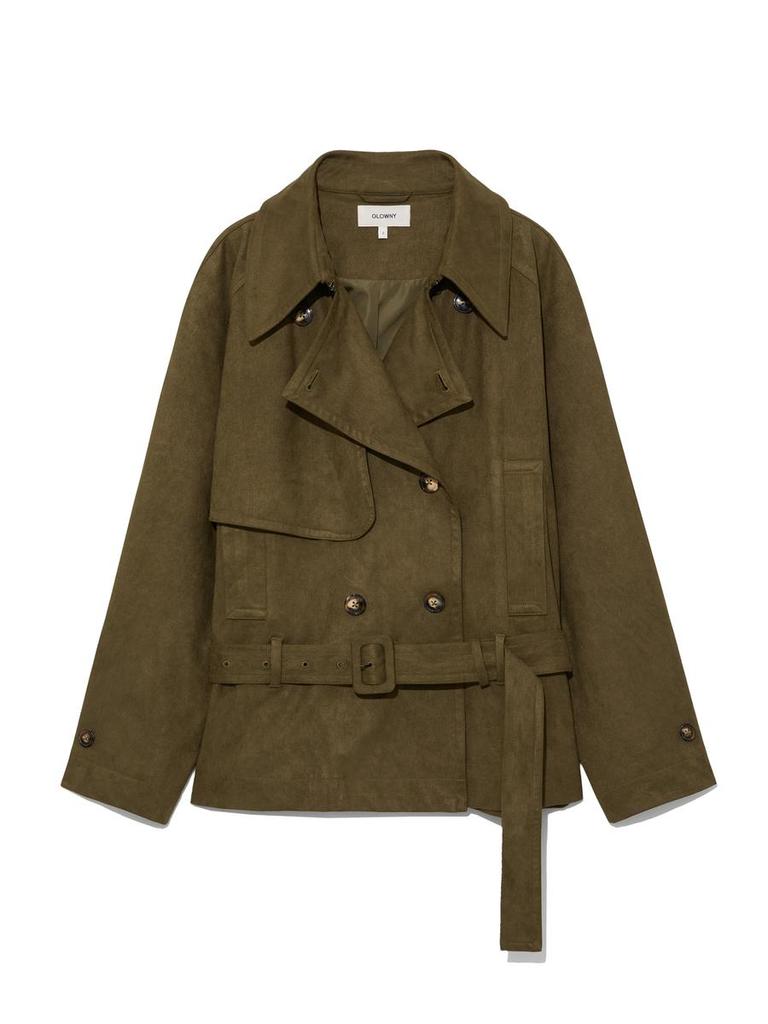 GLOWNY Mute Suede Trench Jacket (Khaki)