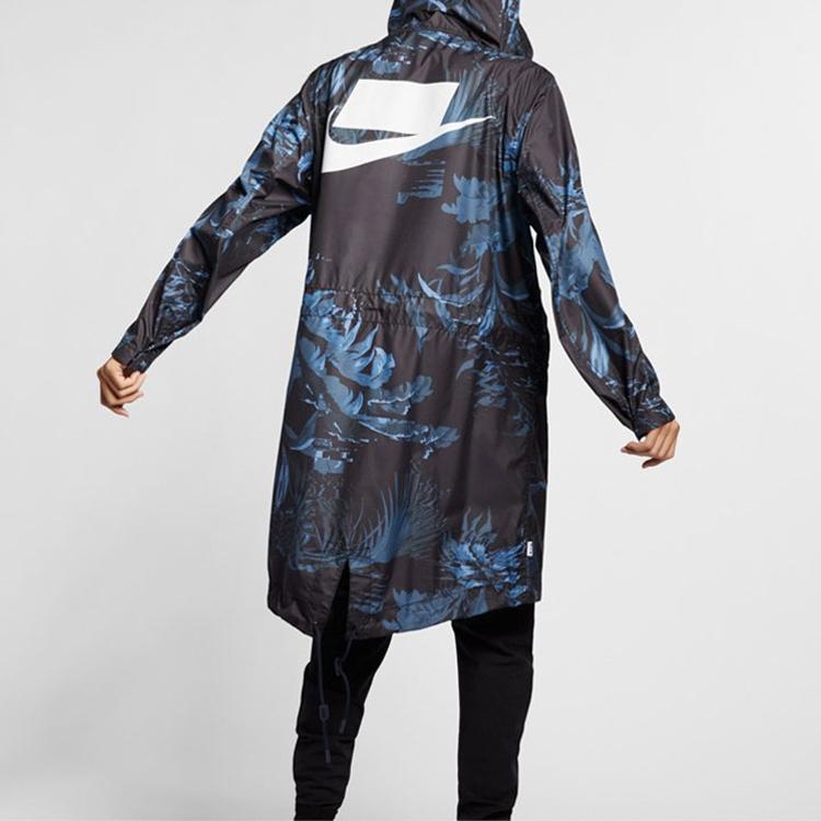 Nike Nsw Parka Aop Woven Print Mid-Length Hooded Jacket Men Outerwear Blue Black AR1599-010