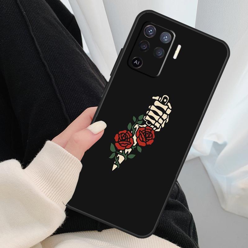 Black Aesthetics Skull Skeleton Case For Oppo A17 A57 A77 A40 A78 A54 A74 A94 A76 A16 A96 A18 A60 A80 A38 A58 A98 A15 A5 Pro