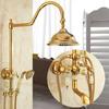 Tuqiu Bath and Shower Faucet Gold Brass and Jade Bath Shower Set Brass Wall Mounted Rainfall Shower & Hand Shower Faucet Set