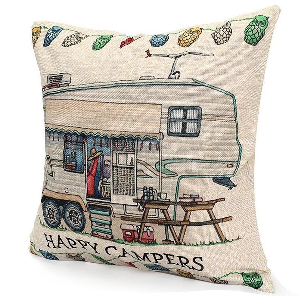 Happy Campers Cushion Covers Letter Pillow Case Camper Pillow Cover for Car
