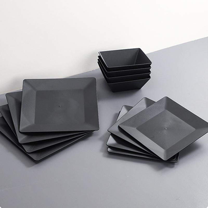 3 шт. черная пластиковая тарелка для стейка, квадратная однотонная тарелка для ужина, закусок, суши, стейка, барбекю, выпечки, фруктов, торта