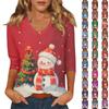 Женский модный повседневный топ с V-образным вырезом и рукавами три четверти с рождественским принтом