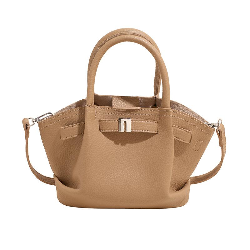 2025 New High-grade Texture Lychee Pattern Temperament Portable Pleated Bucket Bag Versatile Fashion Simple Messenger Women's Bag