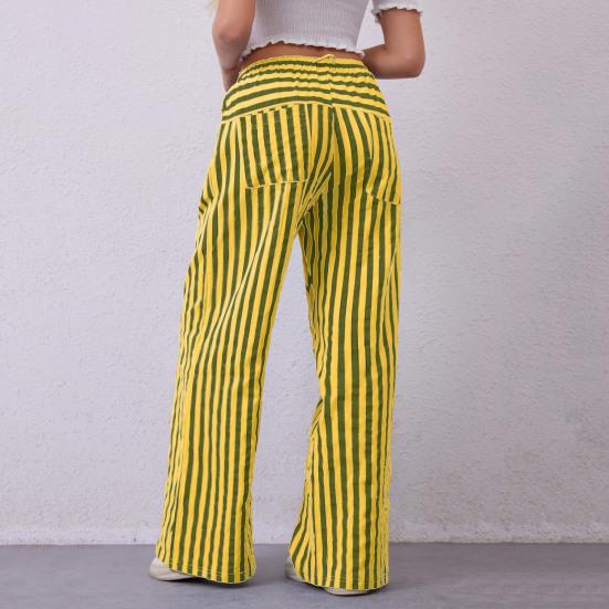 Женские брюки с завязками на резинке и широкими штанинами, контрастные цветные полосатые принты, низкая талия, повседневные пляжные брюки для отпуска