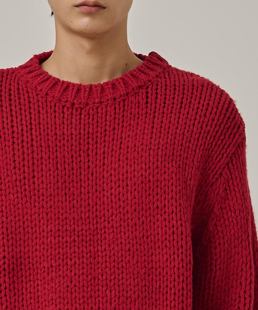 ANALOG MOOD Heavy Warm Round Pullover Knit (Red)
