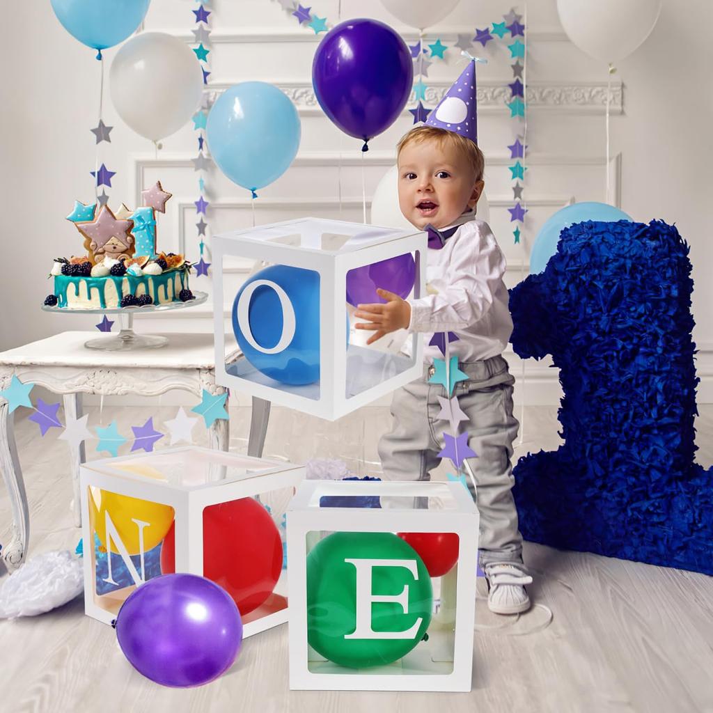 VICASKY Balloon Box Birthday Letter Set Transparent One Balloon Box 1st Year Old Decoration Alphabet Balloon Party Decoration Birthday Reception