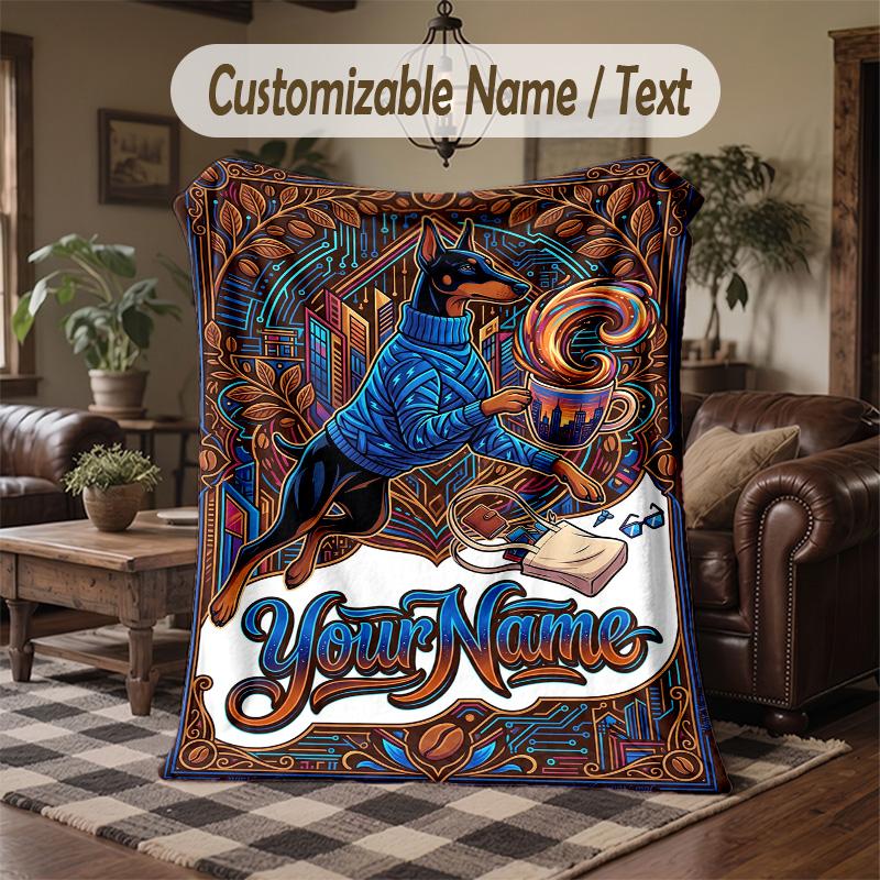 Diverse Dogs Harmony Theme Throw Blanket Custom Name Text Personalized Blanket Soft Cozy Blanket for Home Sofa Bed