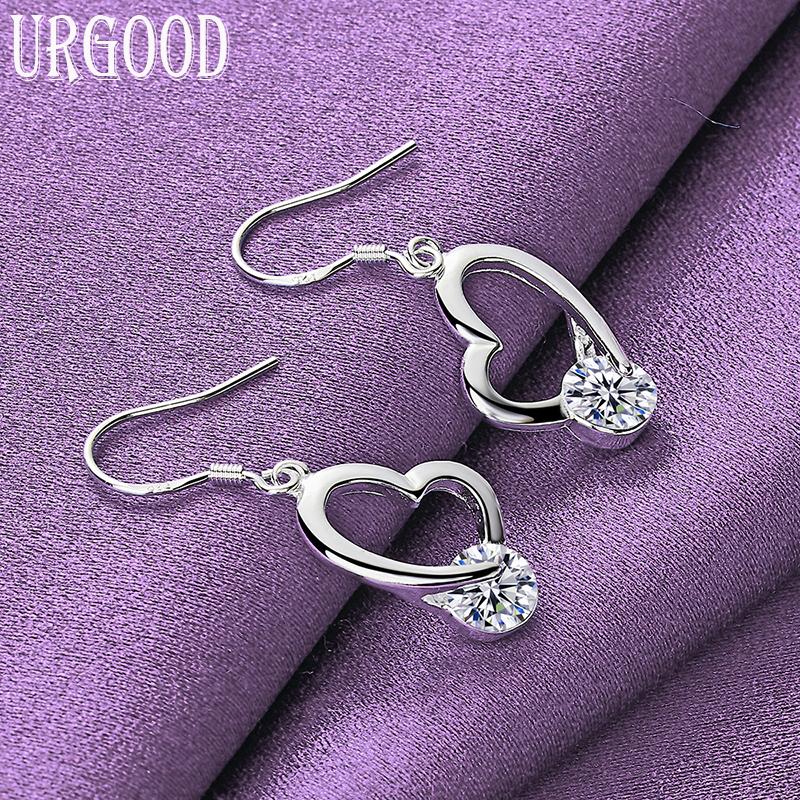 925 Sterling Silver AAA Zircon Heart Dropped Earrings Fashion Jewelry